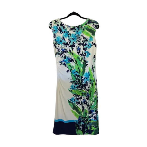 Lauren Ralph Lauren Blue Green White Summer Floral Sleeveless Ruched Dress Sz 10 - Picture 2 of 9